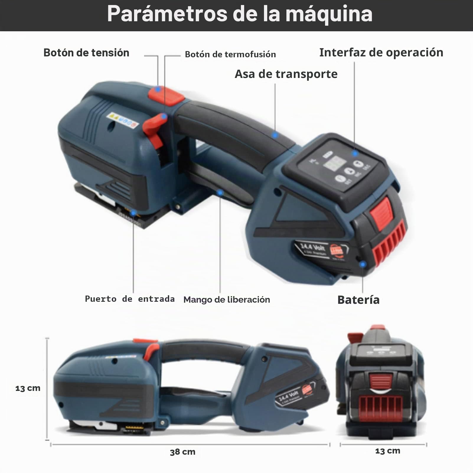 THERES Empacadora eléctrica de Mano, máquina flejadora Completamente automática, Herramienta de Embalaje con Pantalla Digital LED, flejado eléctrico para Correa Pet PP de 13-16mm
