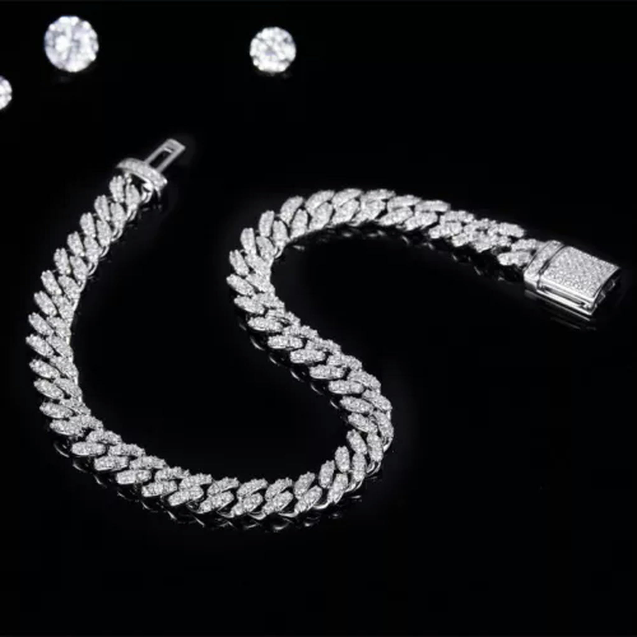 Pulsera de Plata 925 con Cadena Cubana de moissanita y eslabones cubanos de Miami de 6 mm a 14 mm