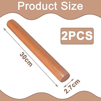 2 PCS Wooden Rolling Pins, 30 X 2.7cm Cylindrical Rolling Pin for Baking