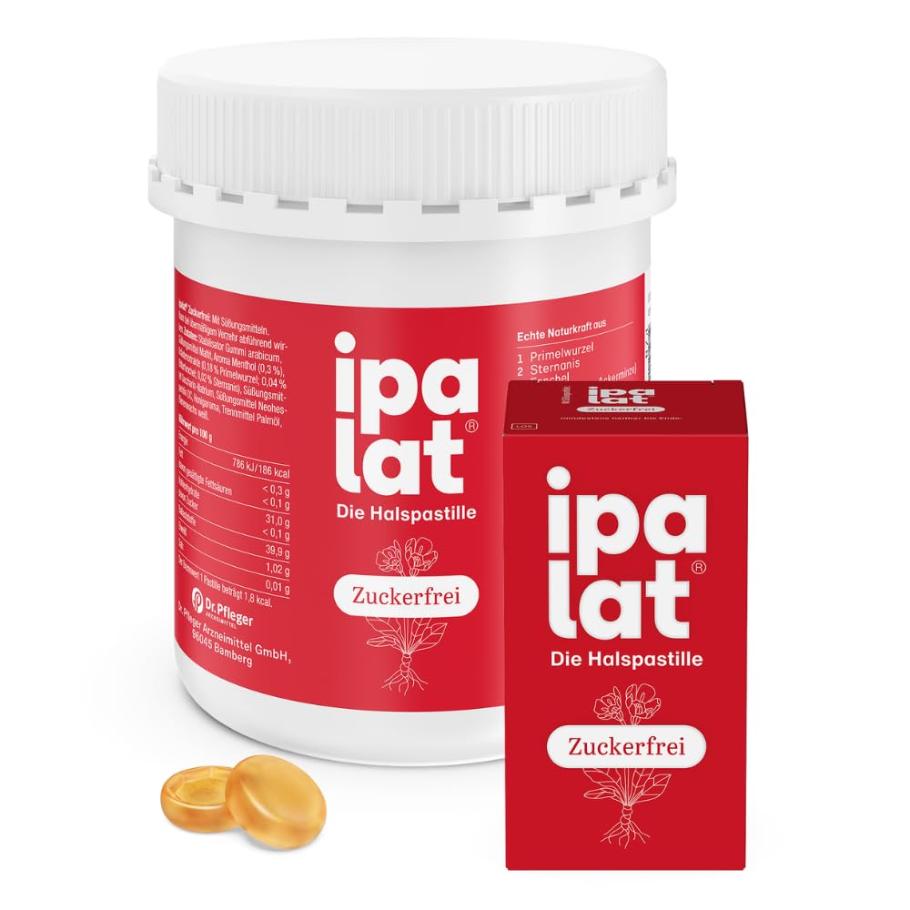 ipalat Halspastillen Zuckerfrei: Bei Heiserkeit & Hustenreiz, mit Primelwurzel, Anis, und Fenchel, mit Menthol, 400, 40 Halspastillen, 556.0 grams