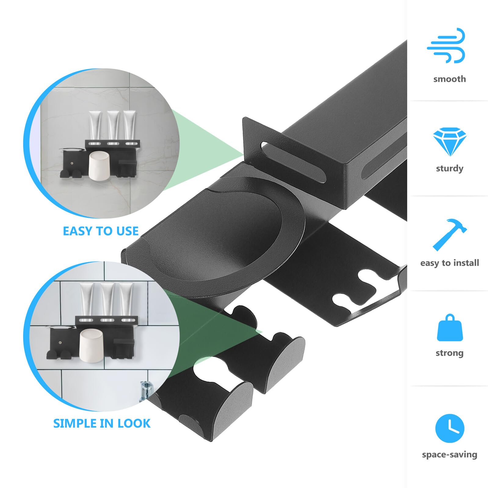 Portaspazzolin Parete Per Spazzolini Elettrici Denti Organizer in Acciaio Resistente All Umidità Adatto Specchi Piastrelle e Superfici Lisce Facile Installazione