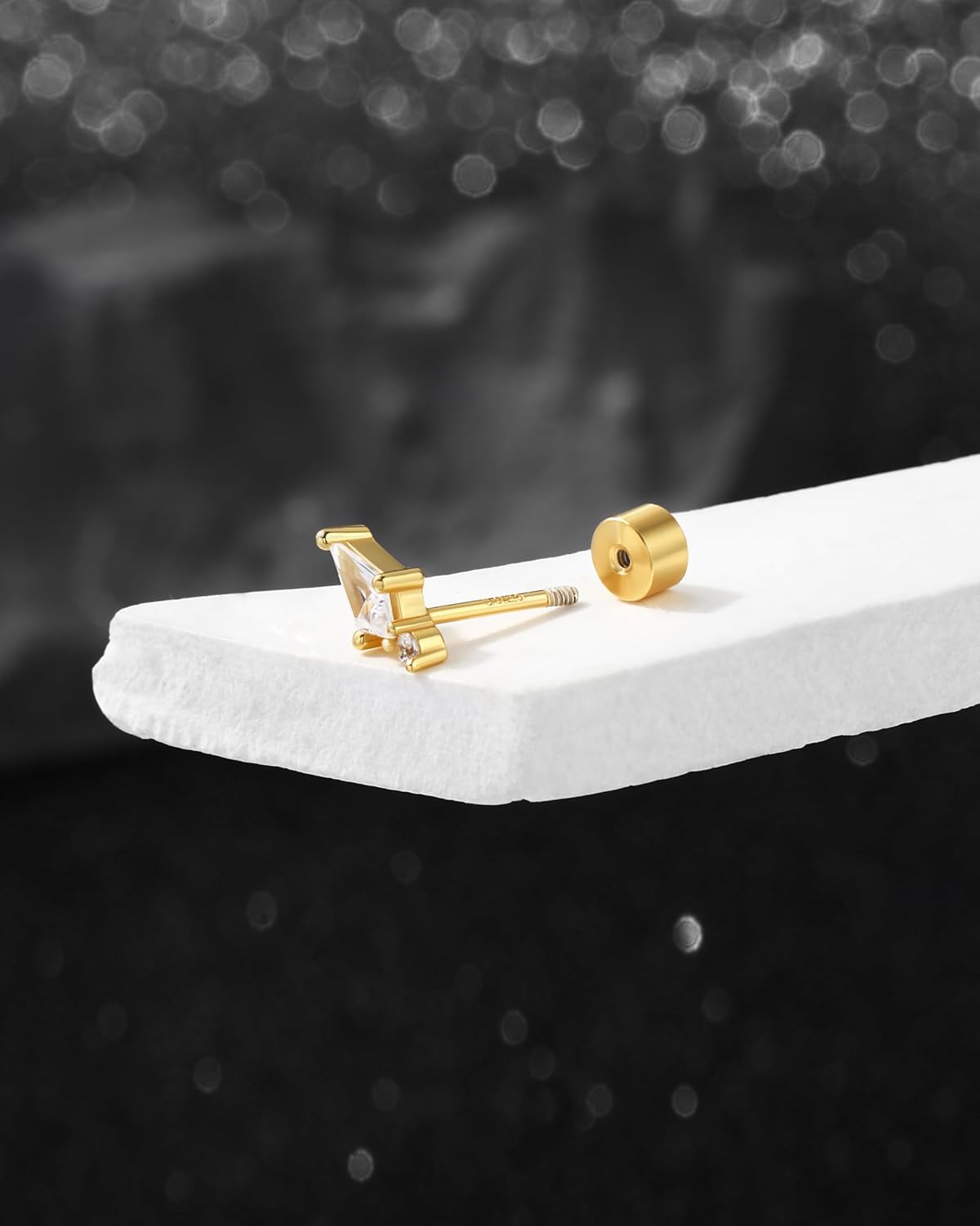 Jewseen 16g Flat Back Earrings 925 Sterling Silver Cartilage Stud Gold Tragus Helix Piercing Jewelry for Women - Image 5