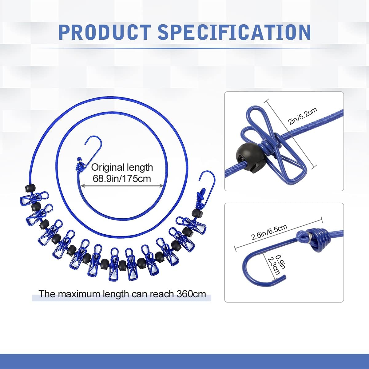 AIEVE Travel Washing Line, Camping Portable Washing Line Clothesline, Elastic Adjustable