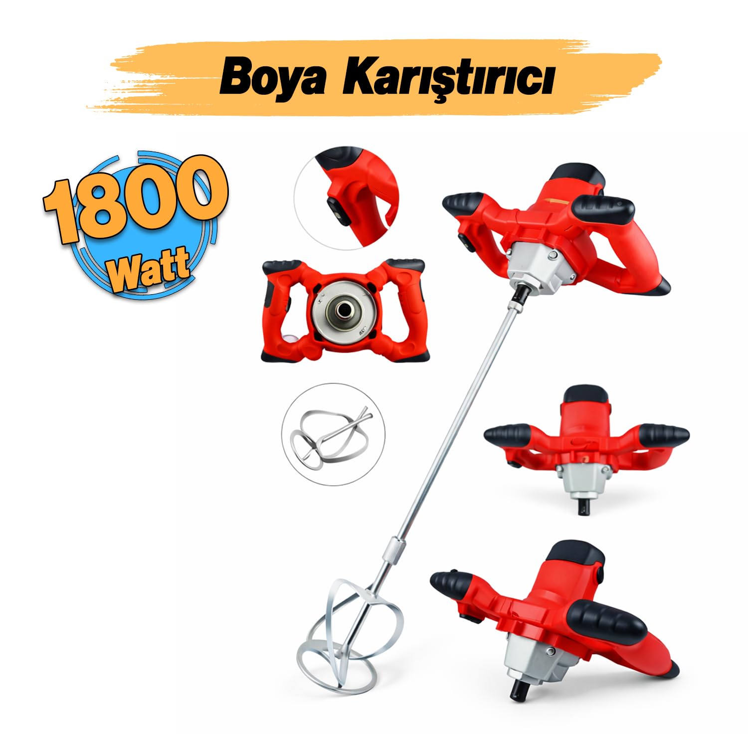 Euromax Elektrikli Boya Harç Karıştırıcı M14-1800 W Çift Kulp Ergonomik Mikser Karıştırma Makinesi
