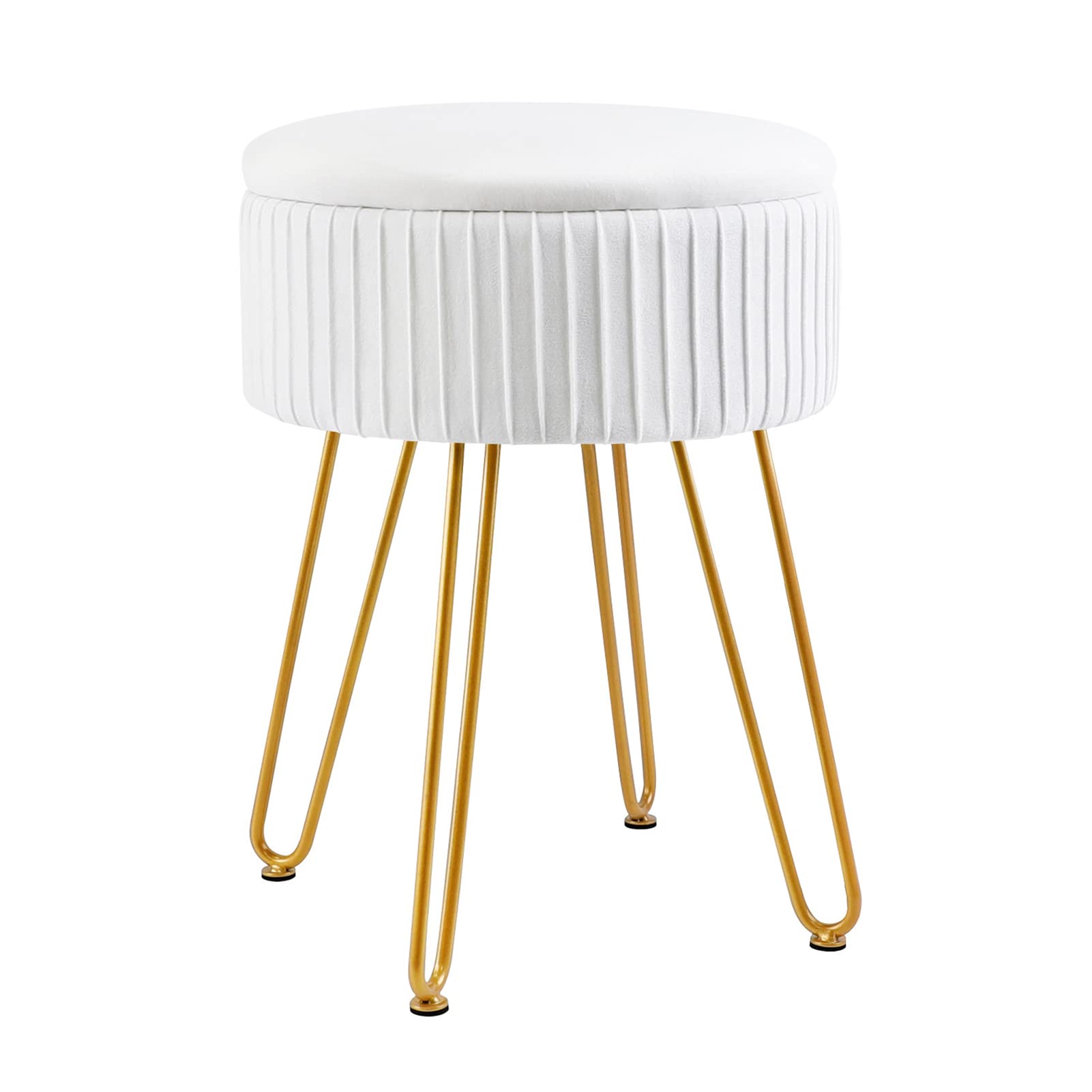 Chaise repose-pieds en velours blanc et finitions dorées pour salon chic