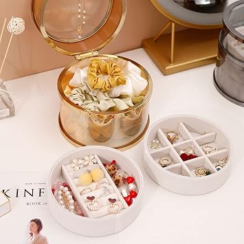 Jewelry Box Light Luxury Glass Jewelry Storage Box Cylindrical Case 2-Layer Transparent Visualization Jewelry Organizer Box (Color : B)