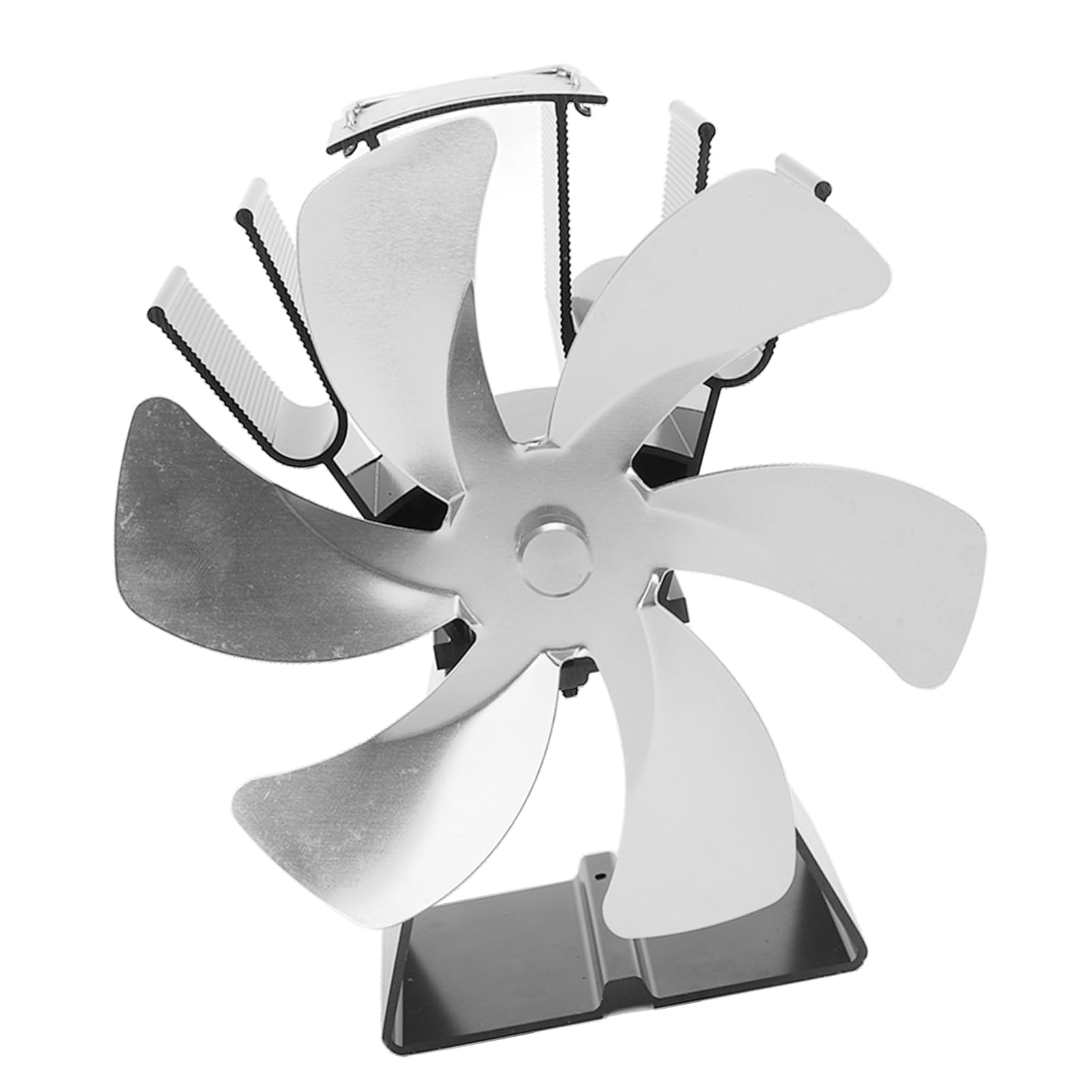 Ventilatore per Stufa Alimentato a Calore, Ventilatore per Stufa a Legna a 6 Pale in Lega di Alluminio, per Camino a Controllo Manuale, Design Unico Azionato Dal per Stufe a Legna (SILVER)