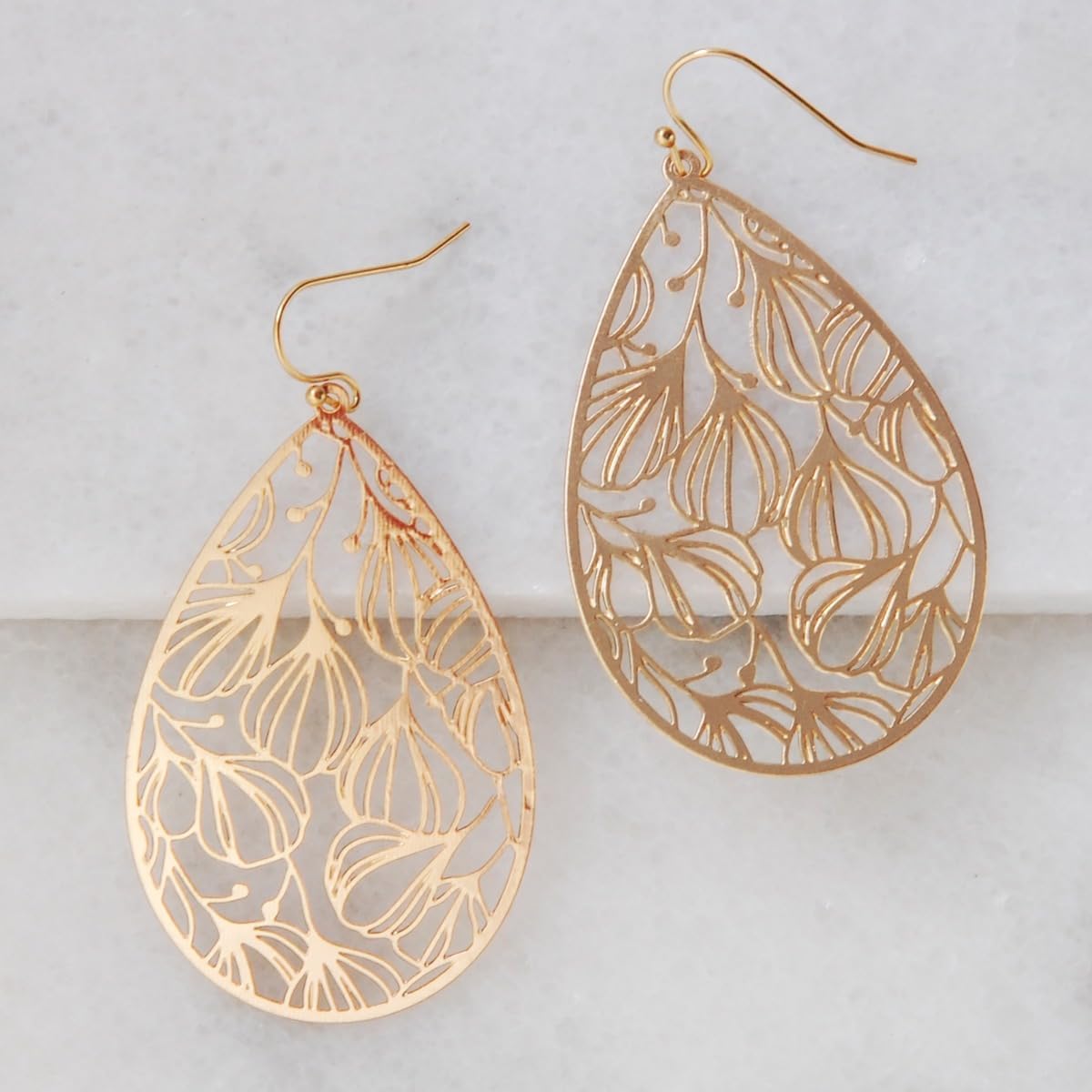 Teardrop Dangle Earrings for Women - Gold, Rose, or Silver Tone Delicate Lightweight Filigree Statement Earrings - Image 3