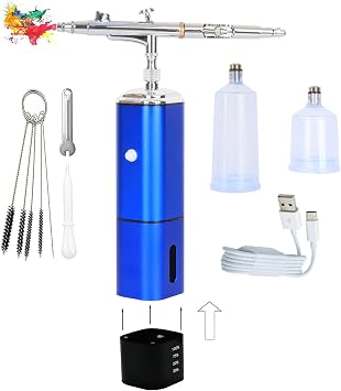 COLOR PEAK Airbrush Kit with Compressor Cordless Dual Action Airbrush Set Rechargeable 1pc battery Detachable Air Brush Gun Portable Airbrush Kit for Makeup Art Painting Craft Cake Tattoo Model Barber