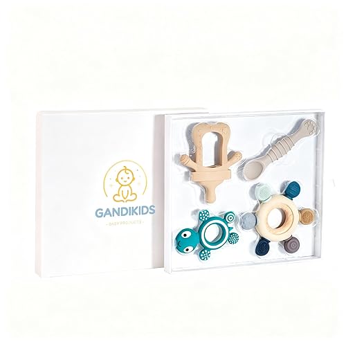 Miniatura 2 de Juego de 4 anillos de dentición de silicona para bebés y niñas mayores de 3 meses, alivia las encías, se adapta a manos pequeñas, diseño ergonómico,