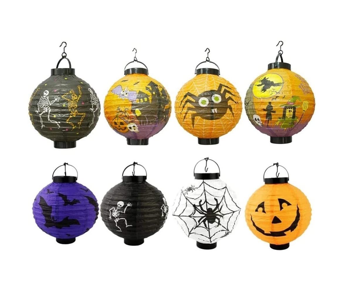 Latarnia na Halloween 8 Sztuk Halloween Dynia Papierowa Latarnia Okrągły Pająk Czarownica Bat Dekoracja na Halloween