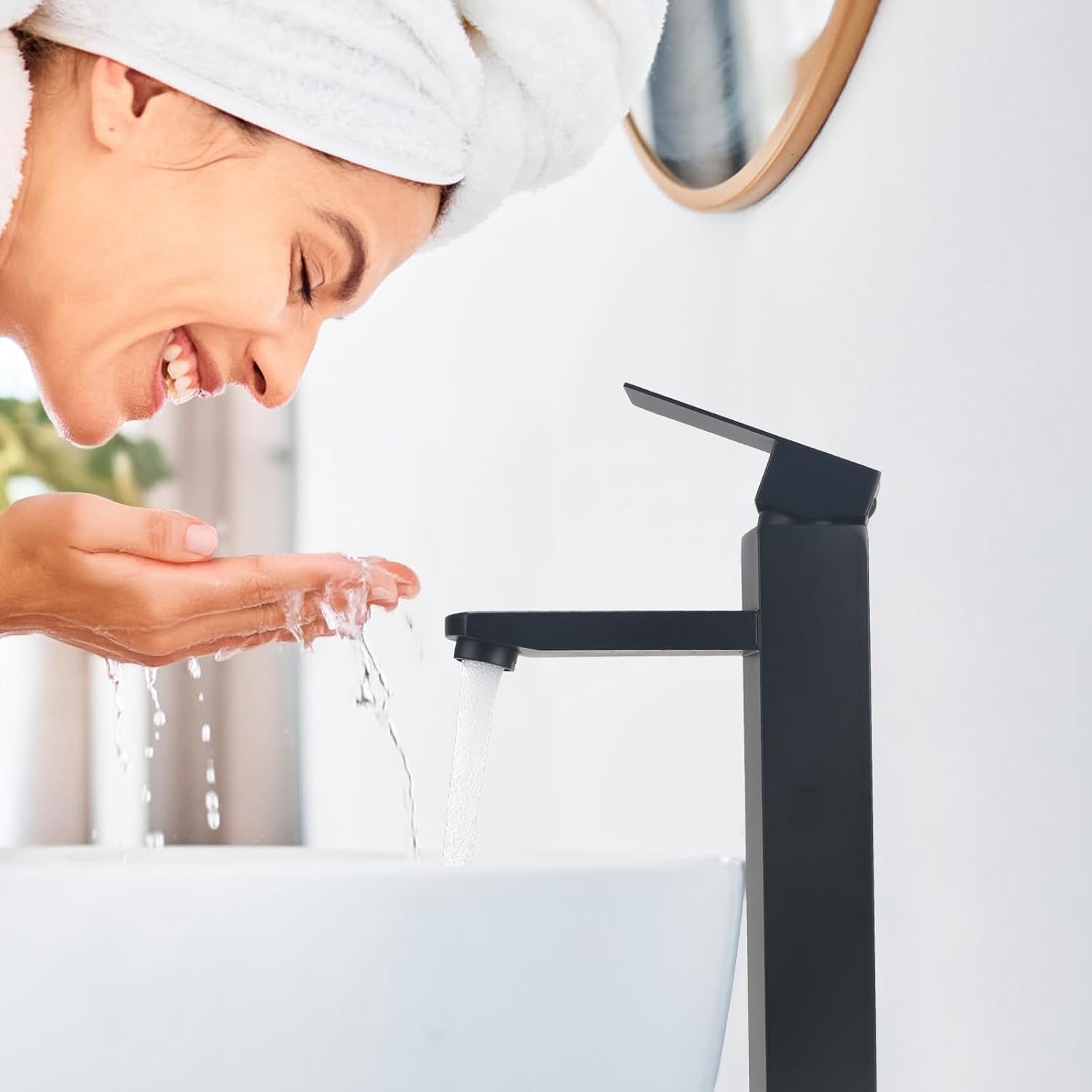 Robinet Salle Bain Mitigeur Lavabo Robinets Carrés Robinet Lavabo Haut Mitigeur Salle de Bain en Métal de Qualité Supérieure Installation et Nettoyage Facile (Noir)