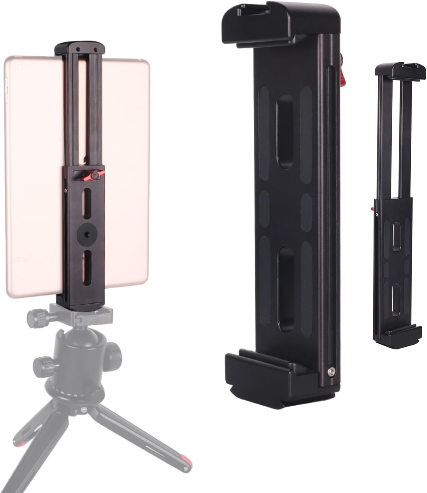 Tablet Adapter Mount Clip for Tripod Stand | Compatible with iPad Pro, Mini Air (25cm width) Pad Tripod Mount Holder Adapter with Cold Shoe 1/4'' Screw Mount | Aluminium