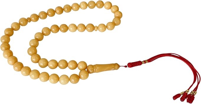 AMBERSTONE Muslim Prayer Beads Tasbih Butterscotch Authentic Amber Prayer Beads, Handmade Rosary, Worry Beads Made of Real Amber