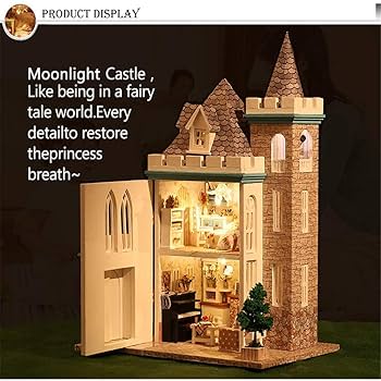 Amazon.co.jp: 家具付きドールハウス城ミニチュア、DIY木製