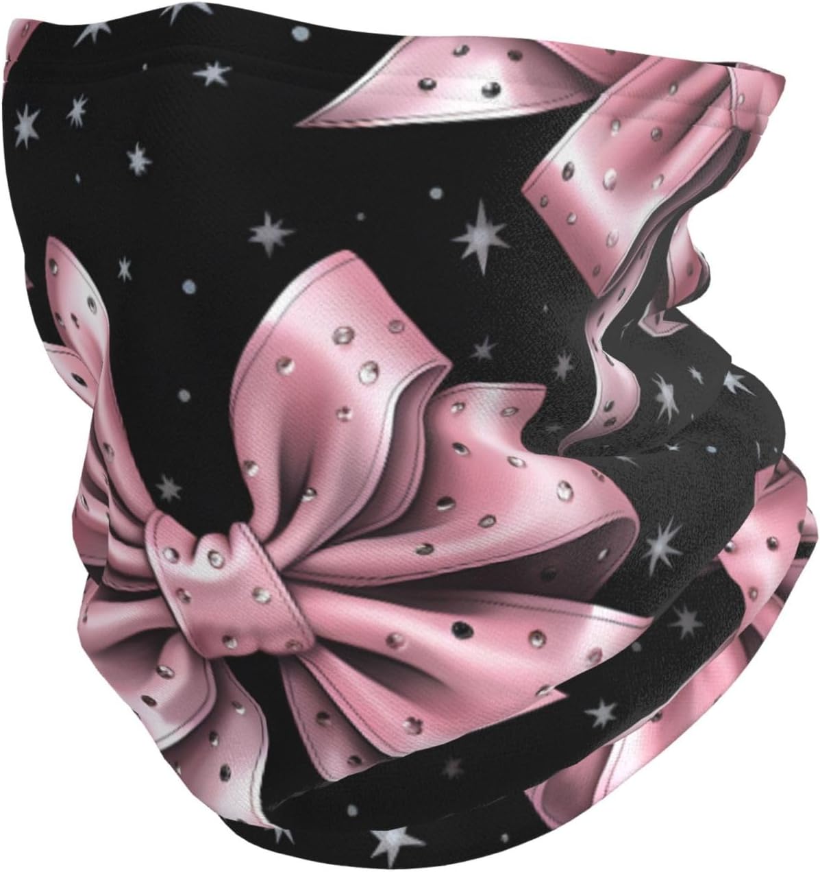 Winter Face Mask Elastic Headband Cold Weather Neck Warmer for Men Women, Pink Diamond Bow Adjustable Neck Gaiter