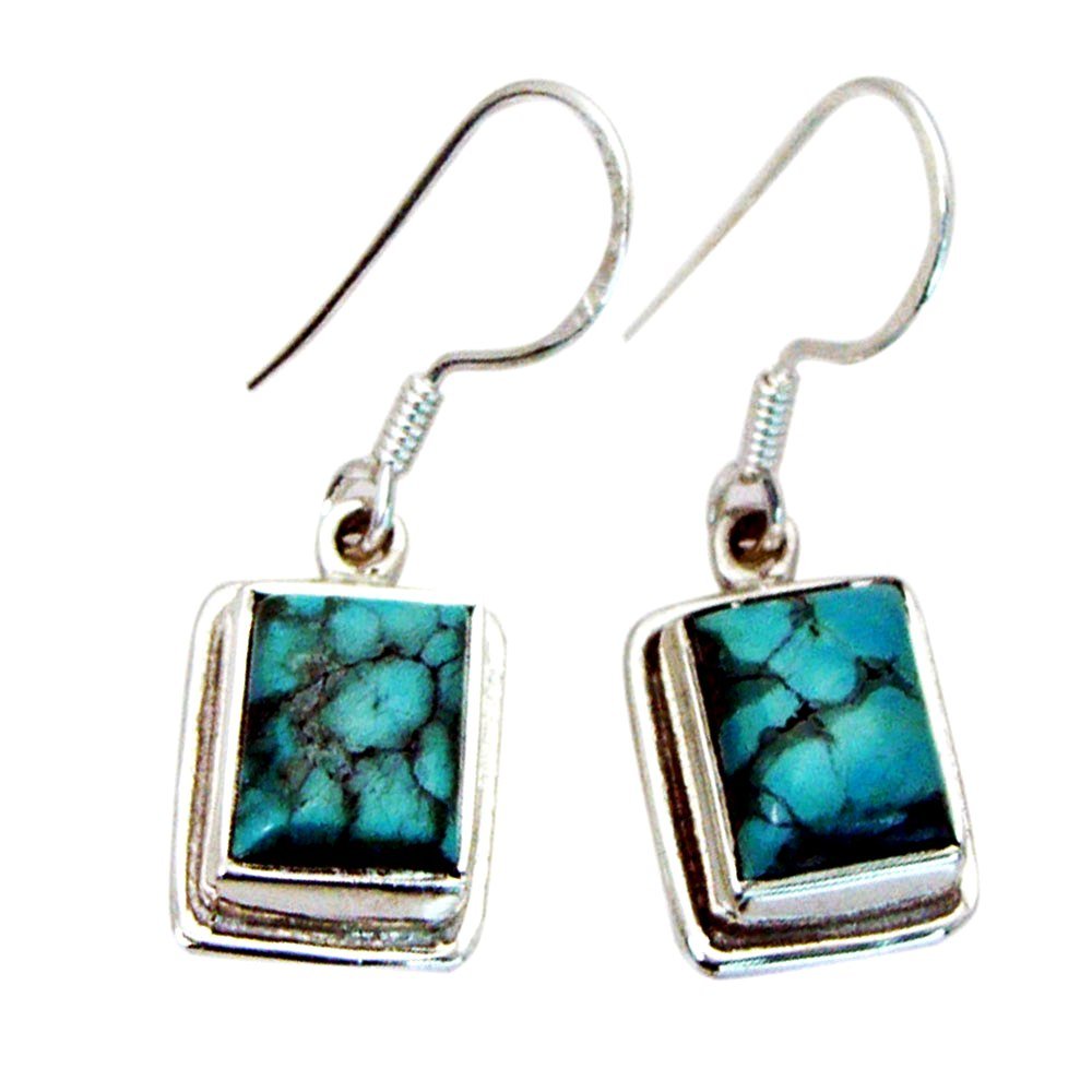 Boucles d'oreilles turquoise et argent, le cadeau de naissance idéal en forme rectangle