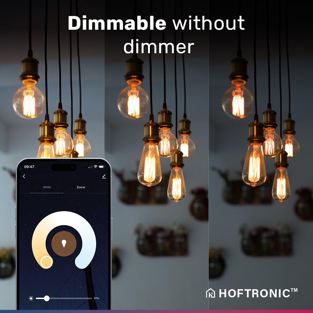 HOFTRONIC - 3er Smart Filament LED Lampe E27 Globe - G95 - WiFi & Bluetooth (seamless connect) Glühbirne - 7W 806lm - 1800(warmweiß)-6500K(Kaltweiß) - kompatibel mit Alexa & Google