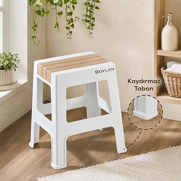 Kaymaz Tabanlı Ev Ofis Taburesi - 120 Kg Taşıma Kapasiteli Kaymaz Banyo Taburesi - Çocuk Taburesi - 35x45x40 cm (Büyük Turuncu)