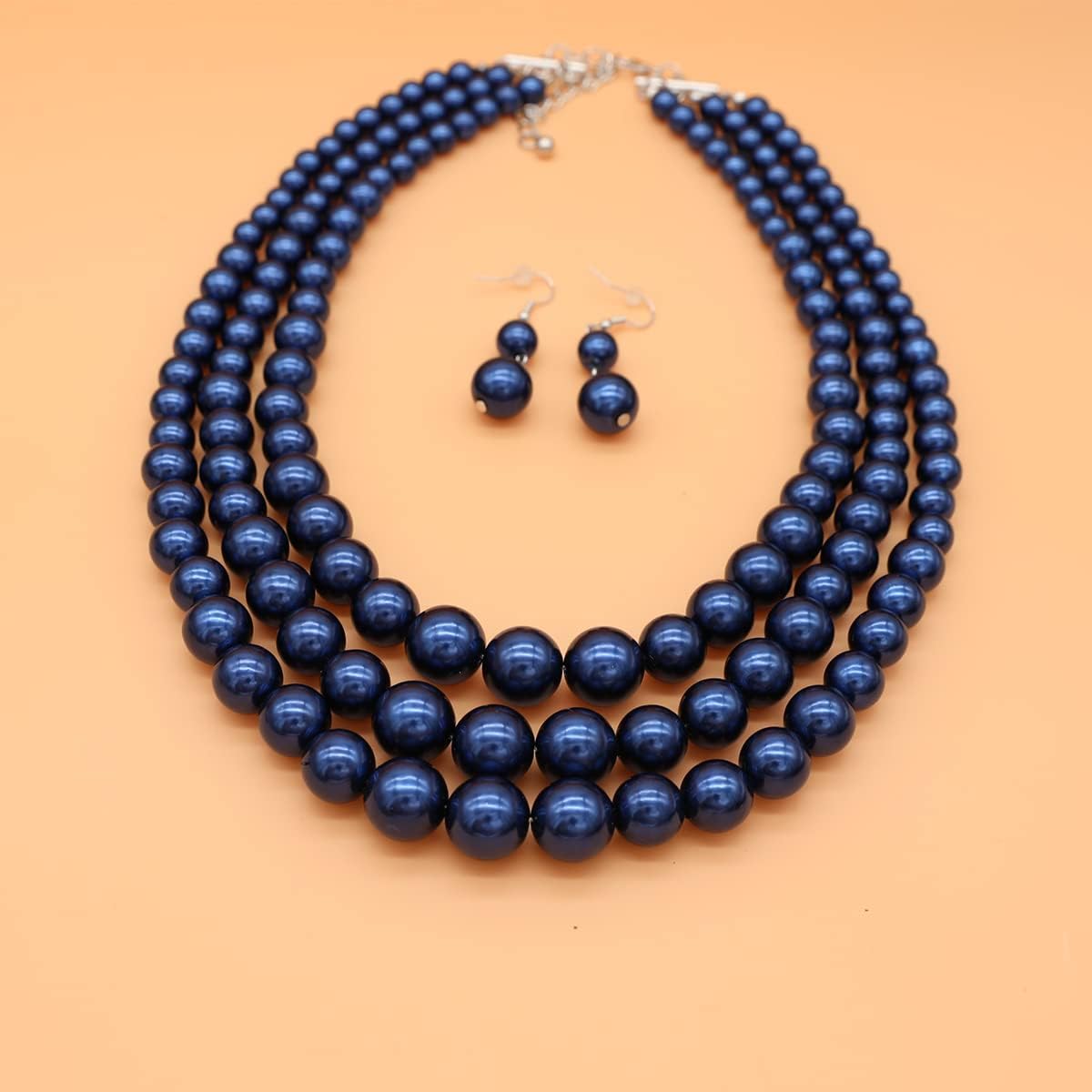 Utop Faux Big Pearl Necklace for Women - Multi Strand 3 Layers Necklace and Earrings Set - 1920s Costume Jewelry - Image 5