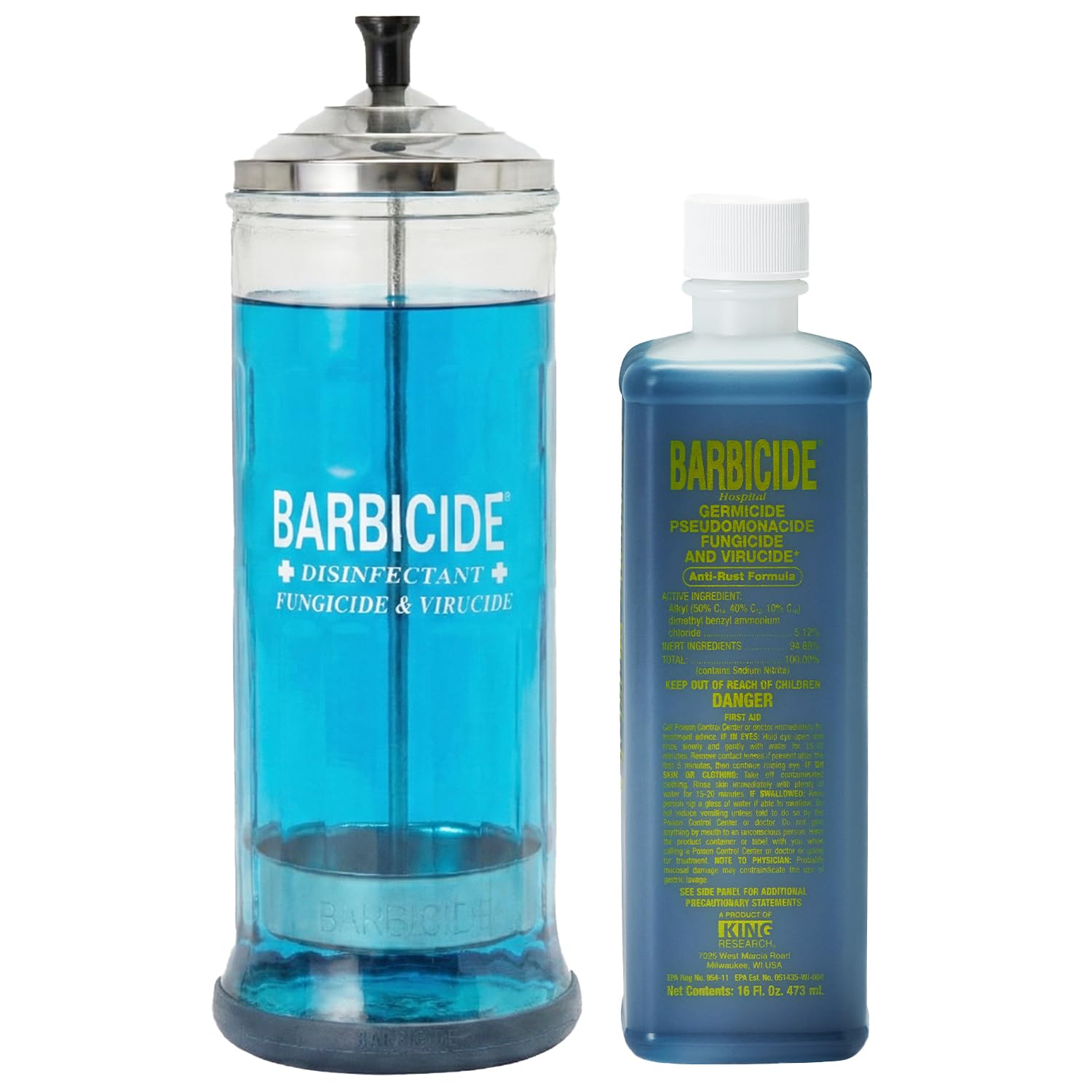 BARBICIDE Disinfectant Jar and Concentrate Starter Set (37 Oz Jar +16 Fl Oz)– Professional Salon, Spa & Barber Tool Sanitizing Kit