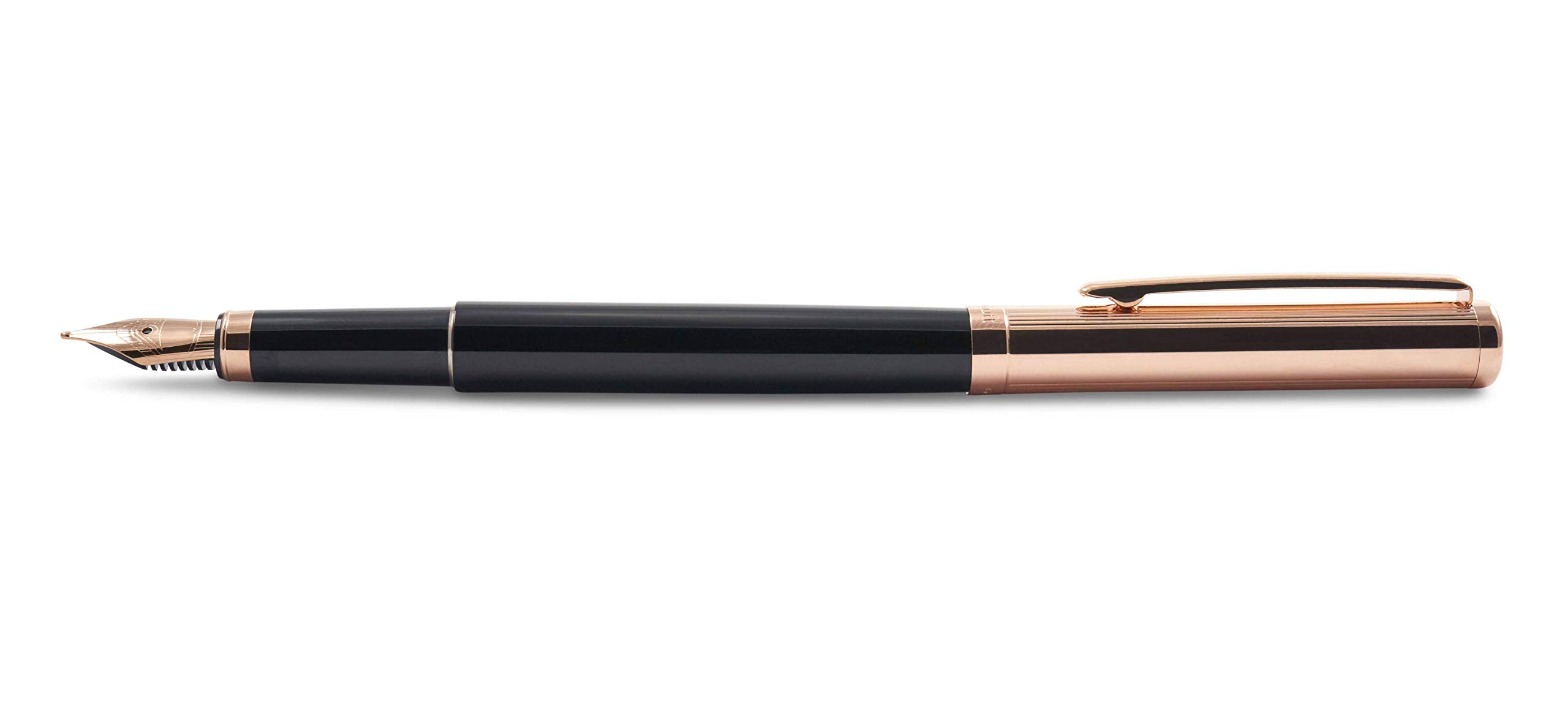 Otto Huttdesign 01 Fountain Pen 068-16428 - Fountain Pen with Rose Gold Coating and Shiny Surface in Black Rose Gold - Nib Size B