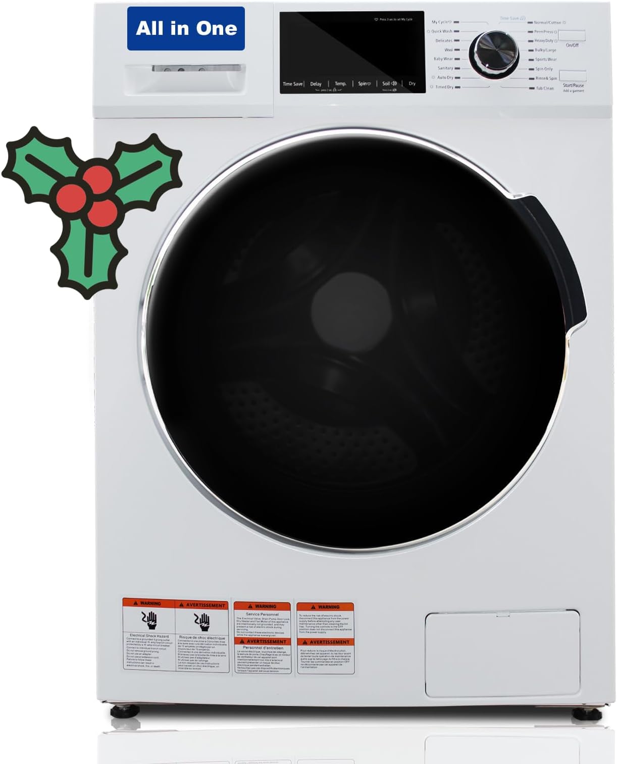 24" All-in-One Washer and Dryer Combo, 2.7 Cu.Ft Front Load Ventless Washer Dryer with 26.5 Lbs Loading Capacity, Compact Size, LED Display, Child Lock, for Laundry, Apartments, RV, Dorm, White