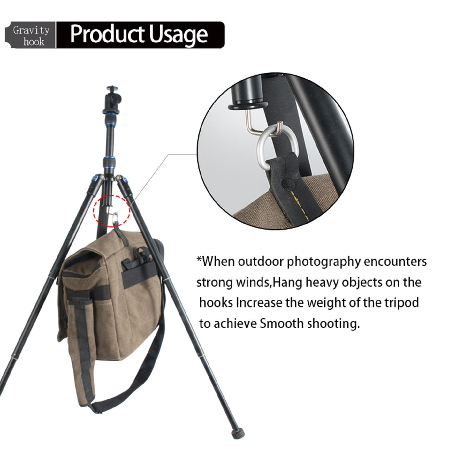 Tripod Weight/Sandbag Hook 3/8 Screw Tripod Center Shaft Hook with Metal Spring Mount Electronics