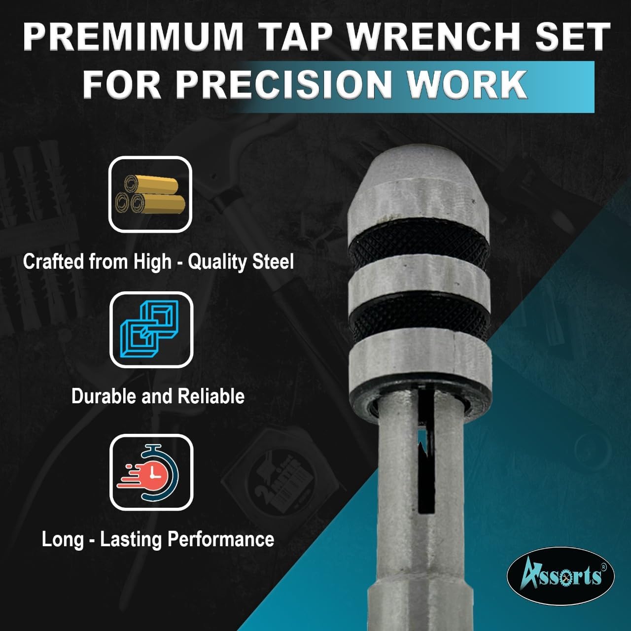 ASSORTS T-Handle Tap Wrench Set of 3 Pieces Solid Collet Jaws-For Holding Taps & Reamers