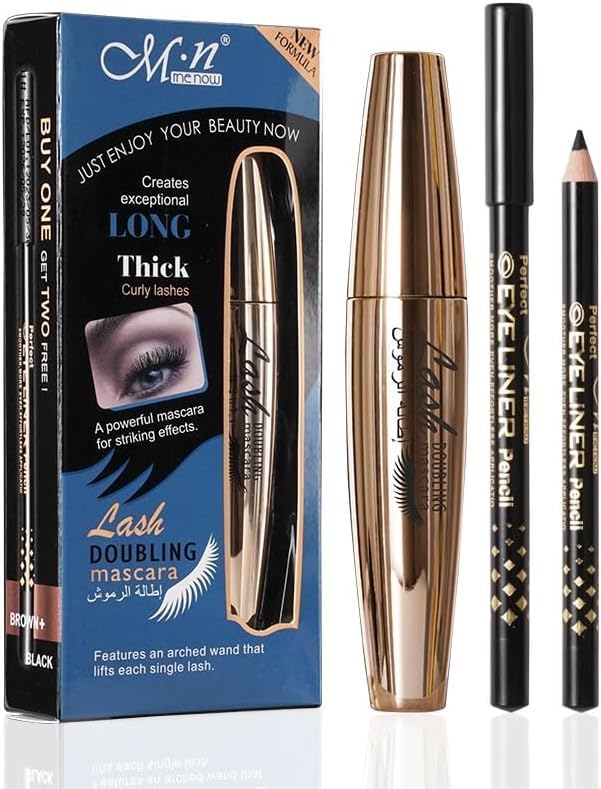 OSYAMascara and Eyeliner Set,Black Waterproof Long Lasting Smudge Proof Natural Extension Curly Thickens Eye Makeup