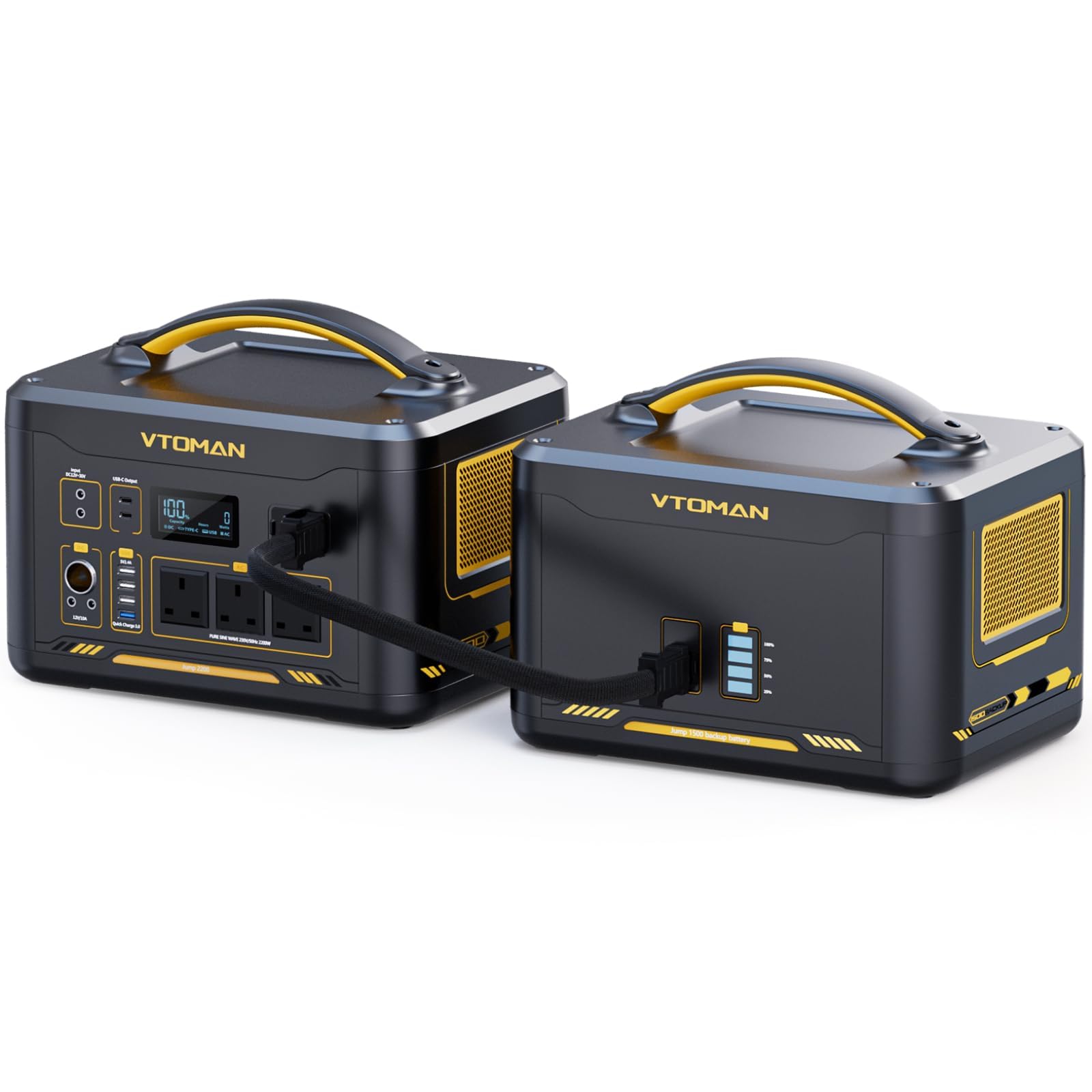 VTOMAN Jump 2200 Portable Power Station with Extra Battery - 2200W/3096Wh Durable LiFePO4 Battery Solar Generator, 2200W Constant-Power, Regulated 12V DC, PD 100W Type-C for Travel, Home Backup