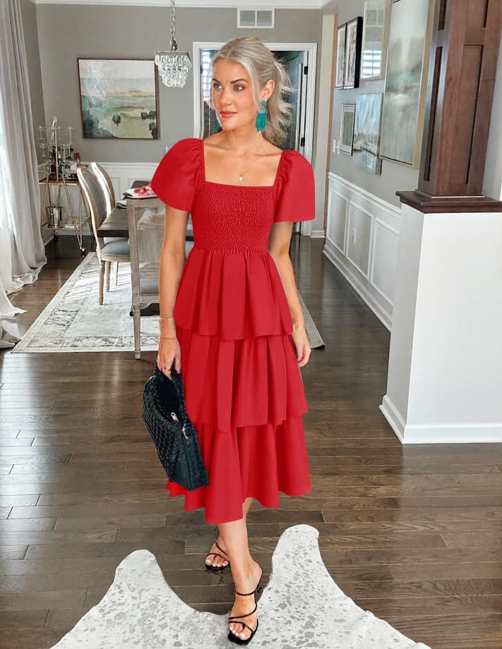 ZESICA Women's Summer Puff Sleeve Midi Dress 2026 Casual Flowy A Line Tiered Wedding Guest Beach Vacation Long Dresses - Image 5