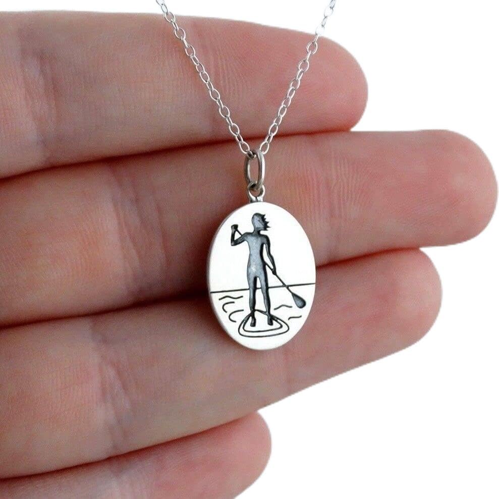 Paddle Boarding Girl Necklace - 925 Sterling Silver - SUP Stand Up Boarder Gift