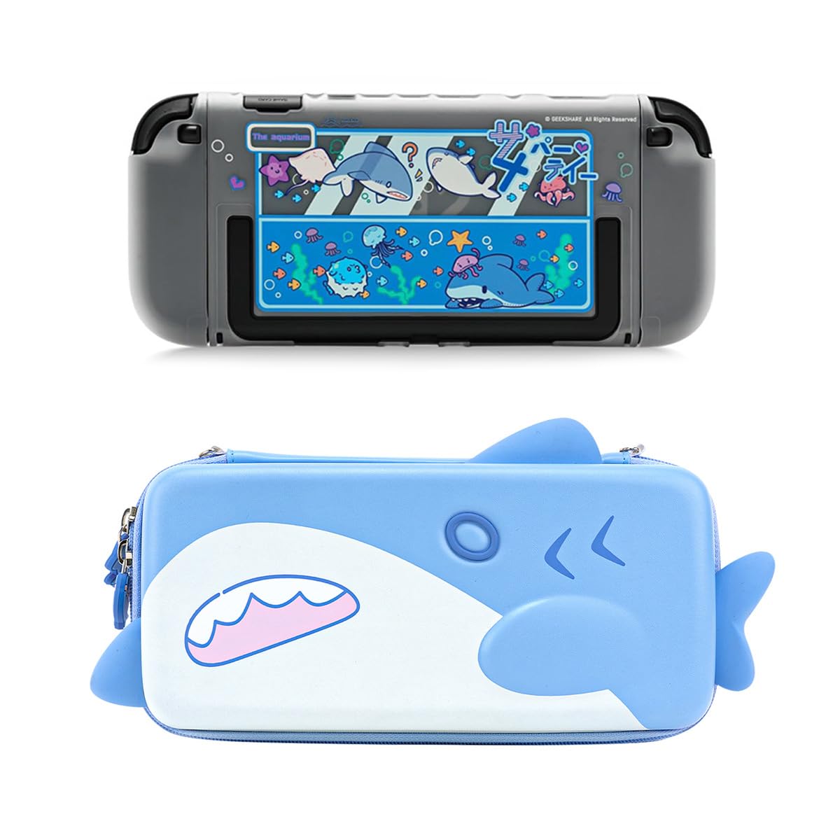 GeekShare Taschen Und Schutzhülle für Switch 2, Switch 2 Cover Case Und Aufbewahrungsset – Hai-Party-Serie