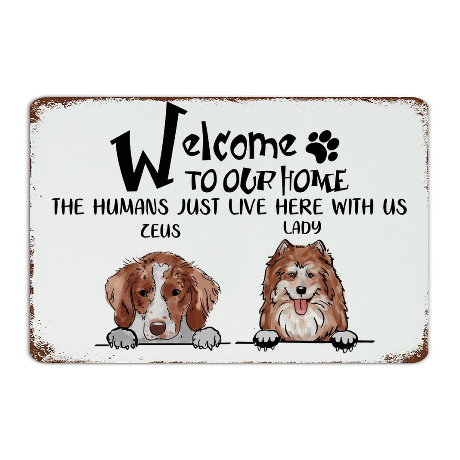 Panneau décoratif en métal Welcome salon et pub pour amoureux des animaux