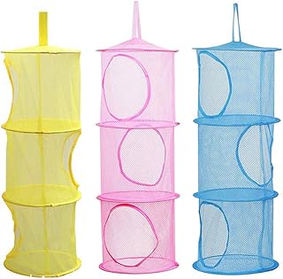 Hpamba Panier en Maille Filet Pliable Rangement Suspendu Panier en Maille Rangement pour Peluche Séchage Suspendu Panier Pliable Enfant Orbeille Rangement en Maill Enfants Jouet Pendaison Sacs 3Pièces