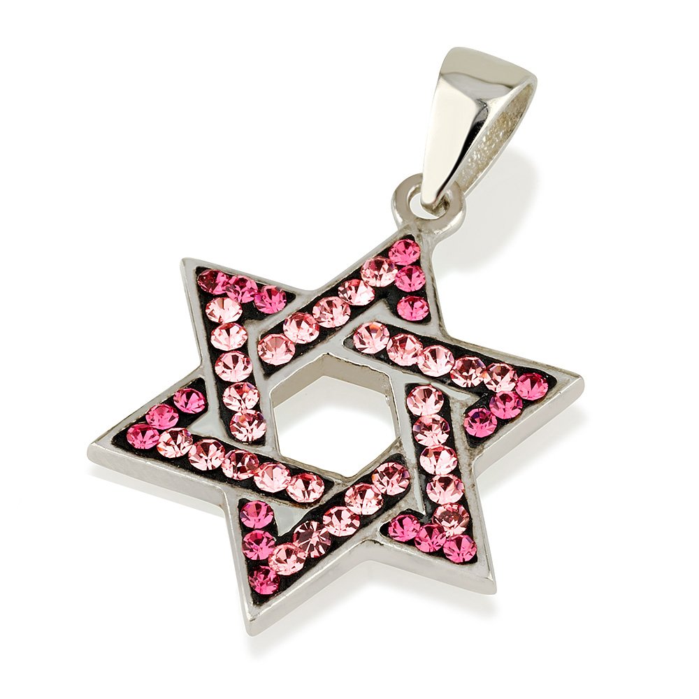 Stella di David ciondolo con pietra preziosa rosa e collana in argento Sterling 925