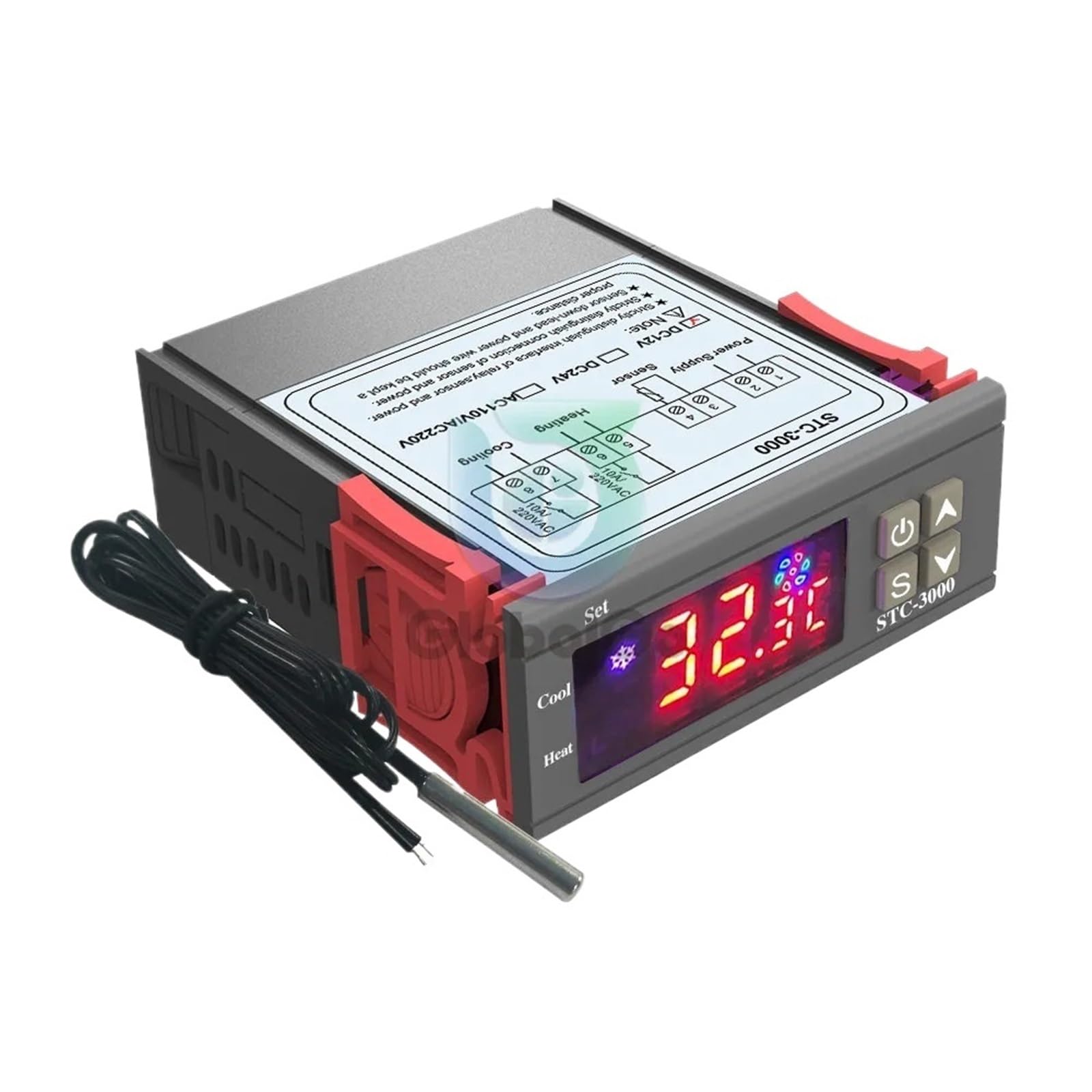 STC-1000 3000 3008 Controlador de temperatura LED digital Relé de sensor de temperatura Termostato de calefacción y refrigeración(STC-1000 DC 12V-72V)