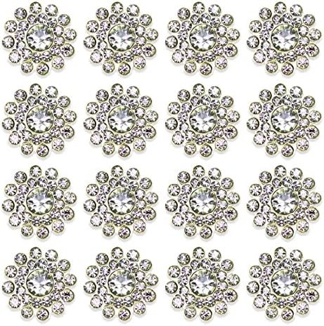 Builcker 50 PCS Rhinestone Embellishments Crystal Decoration Brooch Button Flatback DIY Handicraft Accessories Craft for Flower Headband Dress Accessory 14mm (White Silver Bottom)