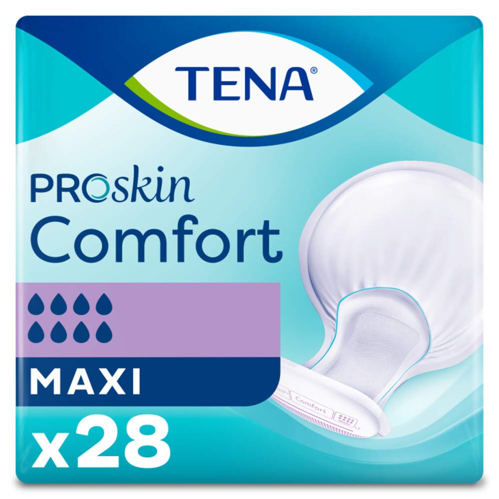 2 x TENA Comfort Maxi Absorbent Incontinence Pads - Dry Feel, Large Shaped Pads (2400 ml) - Pack of 28