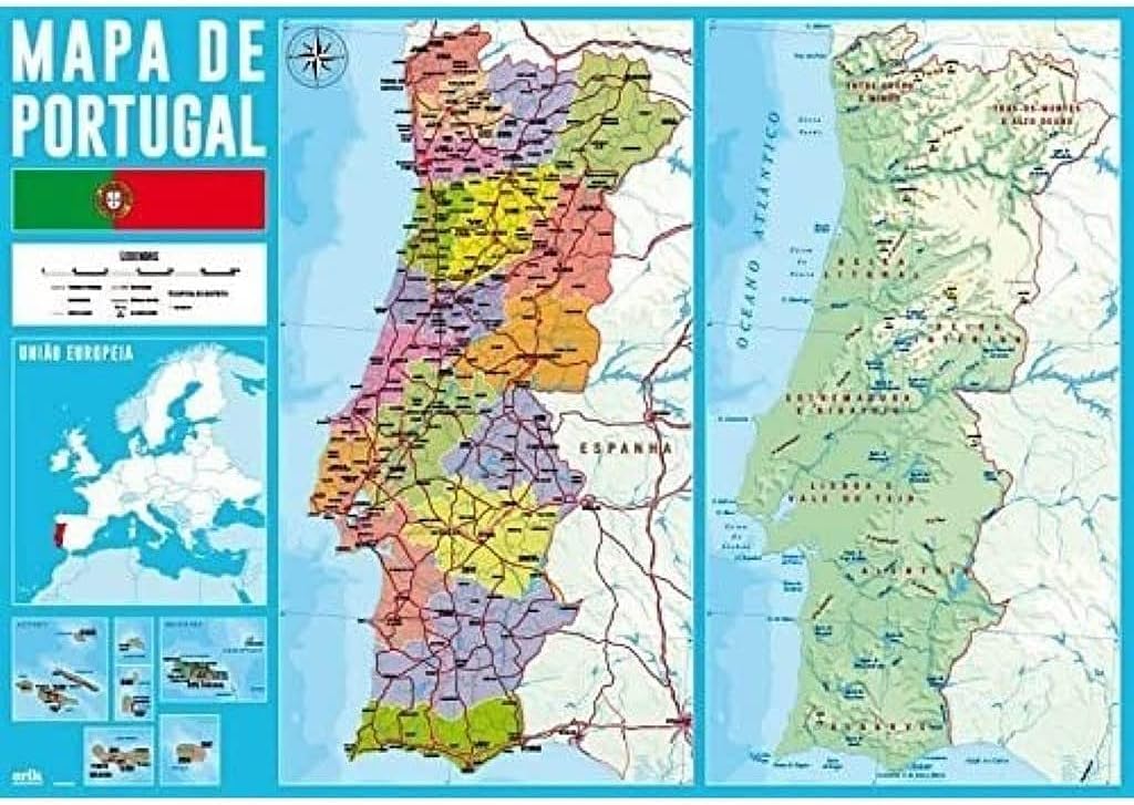 Grupo Erik Portugal Map Desk Mat in Portuguese | 13.5 x 19.5 inches - 34.5 x 49.5 cm Desk Pad, Desk Decor, Desk Protector Mat | Cute Stationary, Back to School Supplies, Kids Desk Accessories