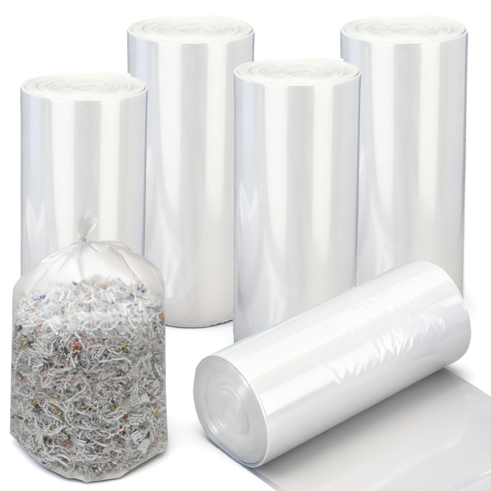 Baderke 100 Pcs Shredder Bags 8.5 Gallon Paper Shred Waste Bags 24 * 14'' White Clear Trash Can Liners Compatible with Shredders for Home Office Paper Trash, 1 Roll of 20 Bag