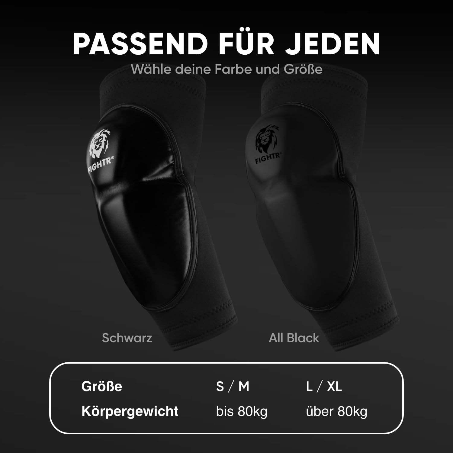FIGHTR Ellenbogenschoner Dick gepolstert für Kickboxen, MMA, Muay Thai & weitere Kampfsport Arten - 2er Set Ellbogen schoner