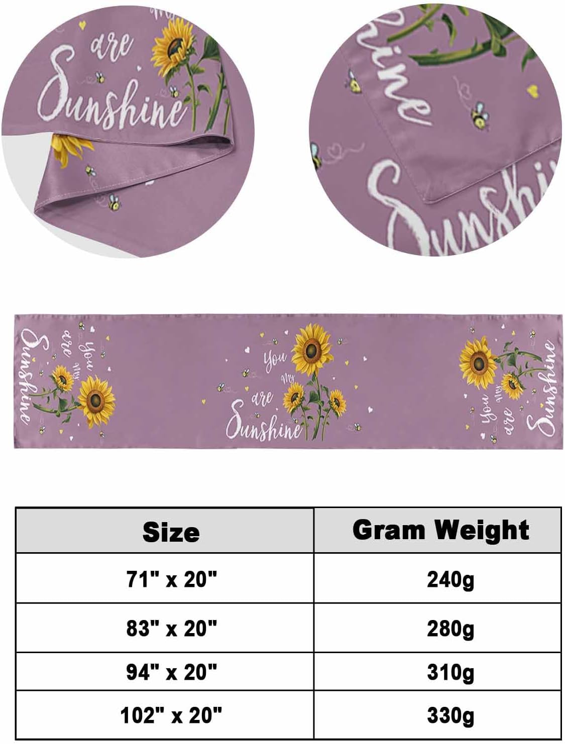 Bed Runner Scarf Your are My Sunshine Sunflower Bee Purple Bedding Scarf Decorative Bed Runners Cover for Home Bedroom Hotel Wedding Room Bed Scarf for Foot of Bed King 102x20in