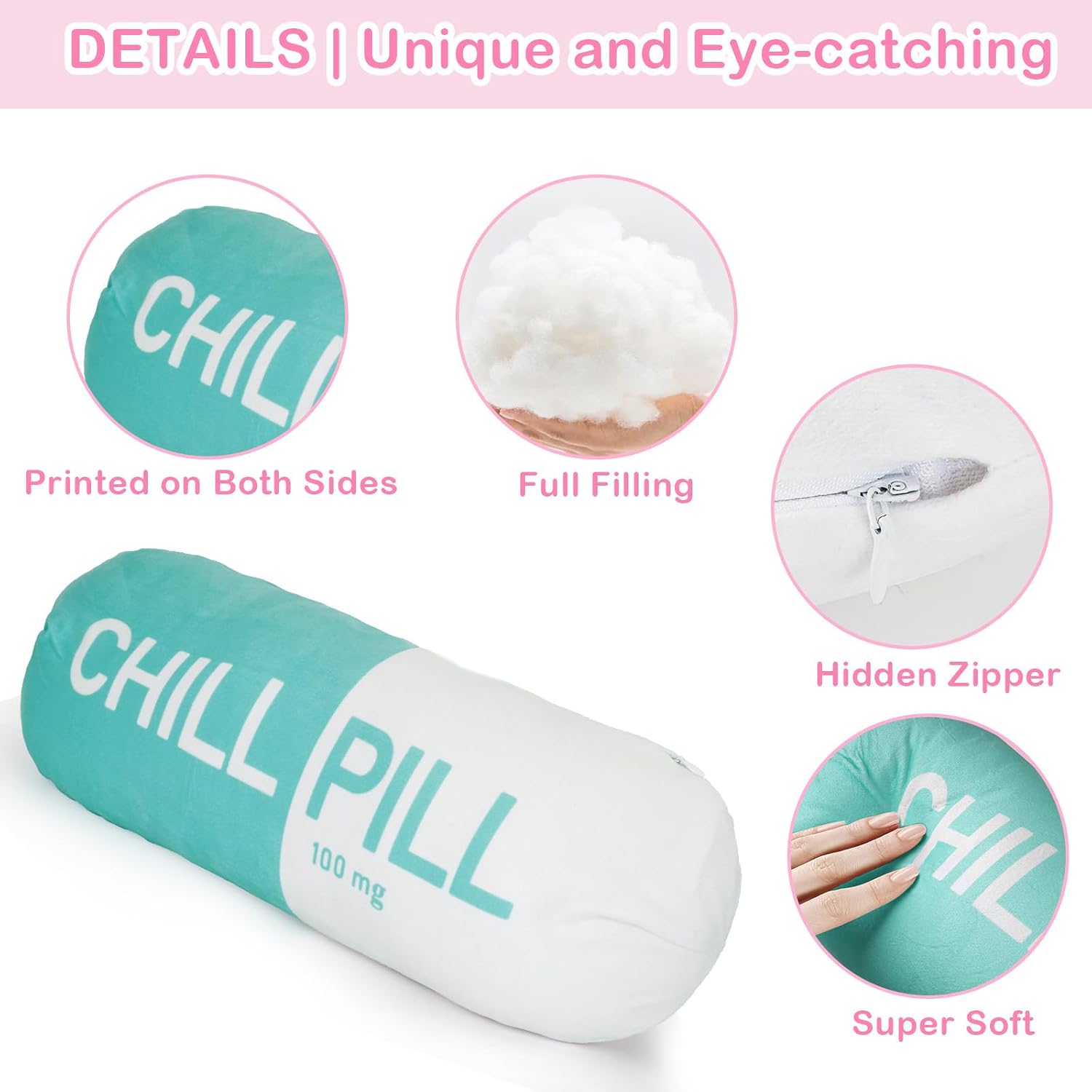 Chill Pill Pillow, Preppy Pillows, Funky Pillows for Decor and Relaxation, Coastal Dorm Pillows for Teenagers, Aesthetic Throw Pillows, Y2k Throw Pillows for Students Teachers Doctors Nurses
