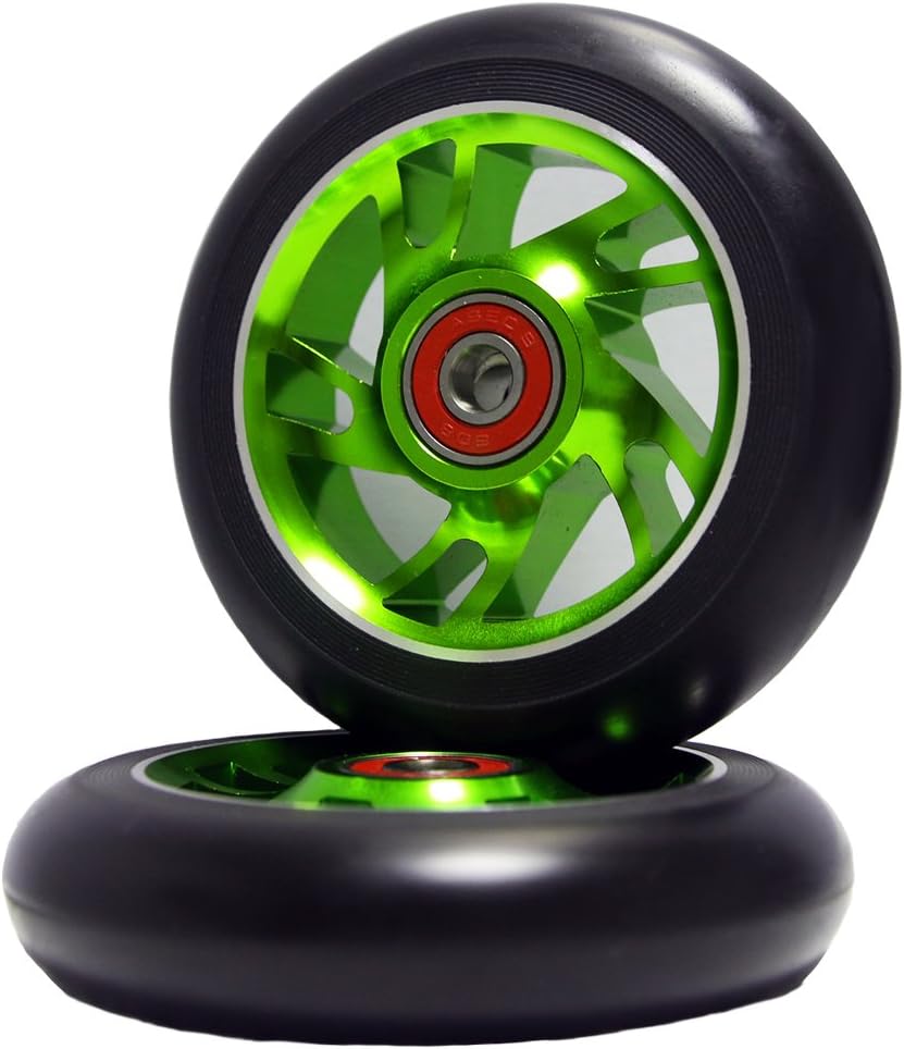 Z-FIRST 2Pcs 110mm Pro Stunt Scooter Wheels with ABEC 9 Bearings Fit for MGP/Razor/Lucky Envy/Vokul Pro Scooters Replacement Wheels (Green)