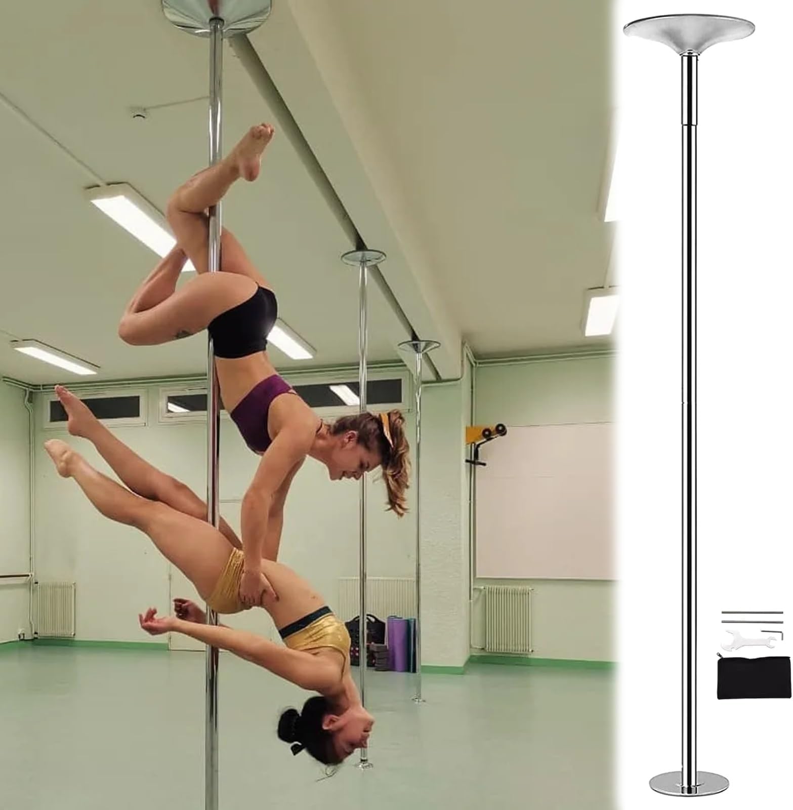 2.2m 2.7m 3m 3.2m 3.6m 3.7m 3.8m Pole Dance Pole for Home - Non Ceiling Mounted Pole for Dancing, Home Apartment 45mm Spinning Static Dance Pole with Extension Acces(Silver-10.5ft-11.8ft/320cm-360CM