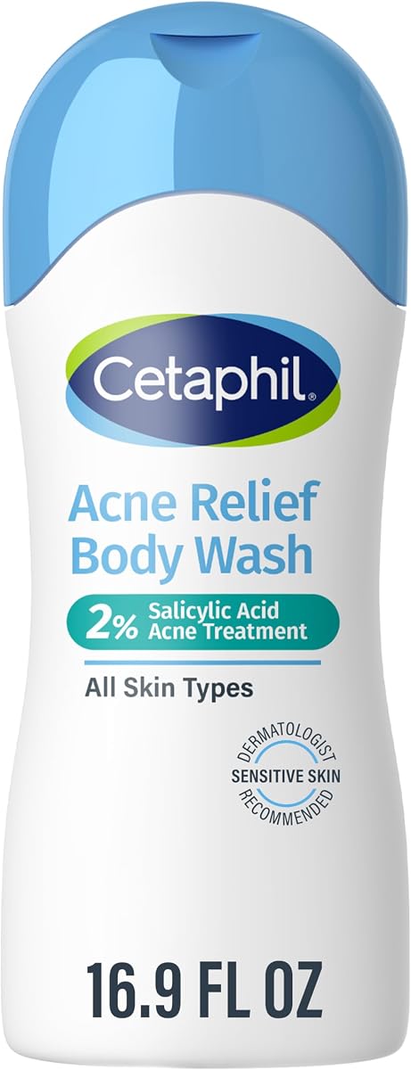 Cetaphil Acne Relief Body Wash, 2% Salicylic Acid, Exfoliating, 16.9oz | Salicylic Acid Clears Back & Body Acne, Gentle Daily Cleanser, Acne-Prone Skin, Dermatologist Recommended, 16.9 Oz