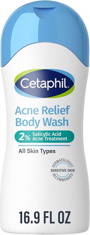 Cetaphil Acne Relief Body Wash, 2% Salicylic Acid, Exfoliating, 16.9oz | Salicylic Acid Clears Back & Body Acne, Gentle Daily Cleanser, Acne-Prone Skin, Dermatologist Recommended, 16.9 Oz