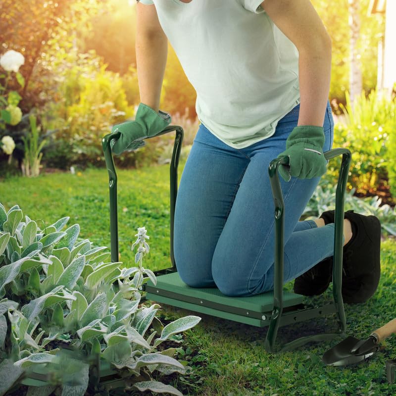 SteveZen Garten-Kniebank – Klappbarer Hocker Mit Sonnenschirm & Zubehör, 150 Kg Belastbar, Für Bequemes Gärtnern